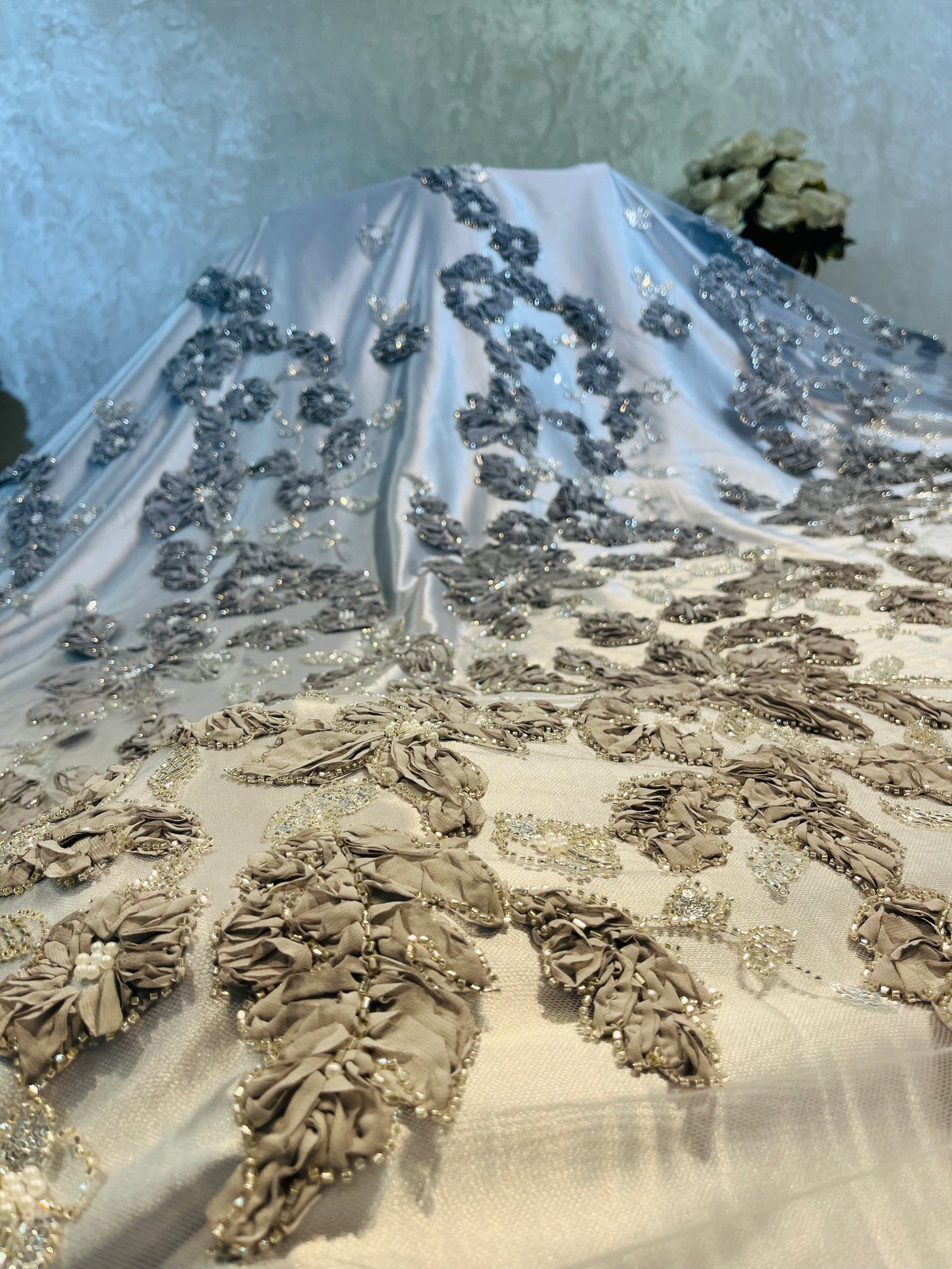 Tissu  perle gris / rose
