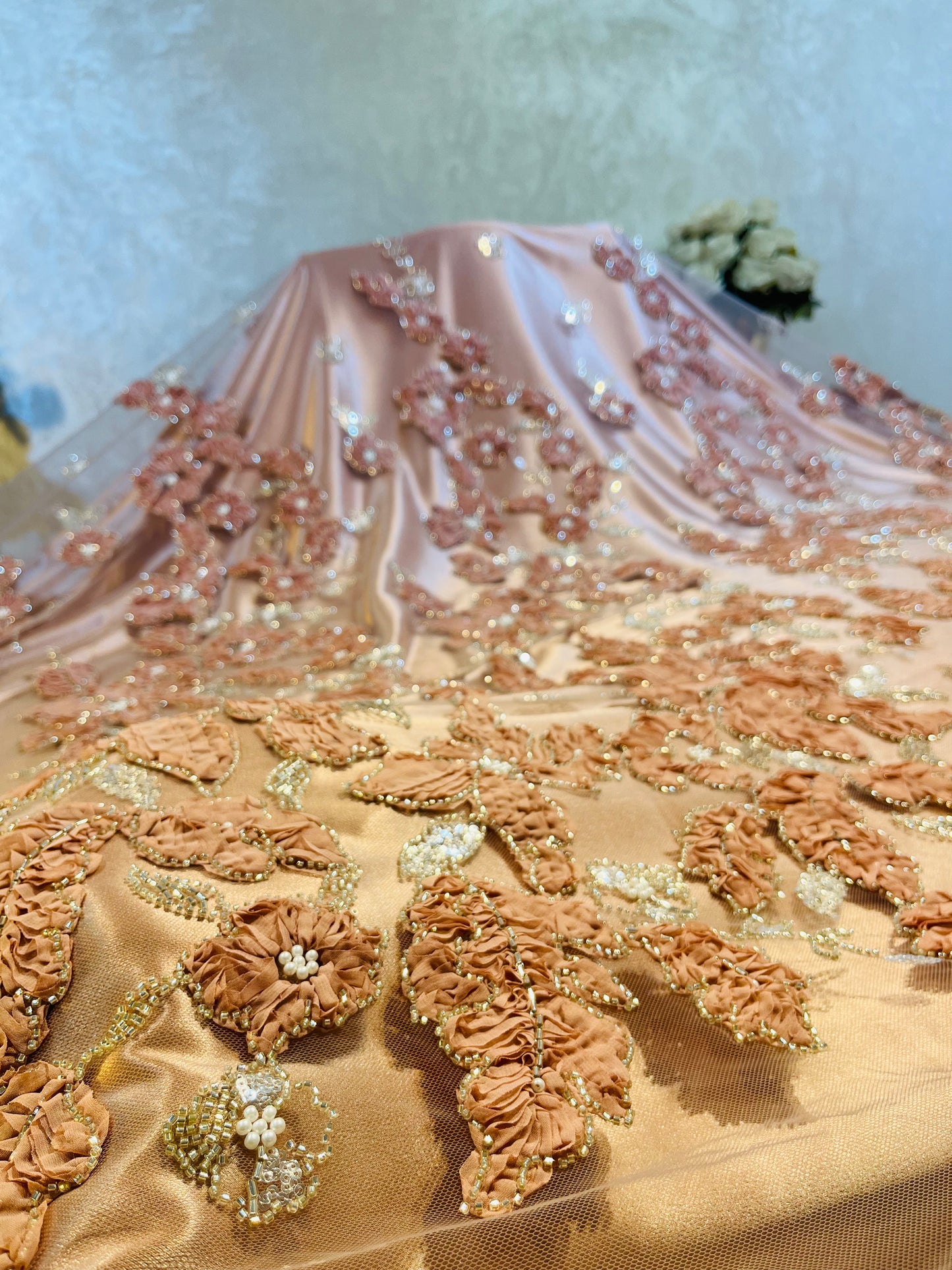 Tissu  perle gris / rose