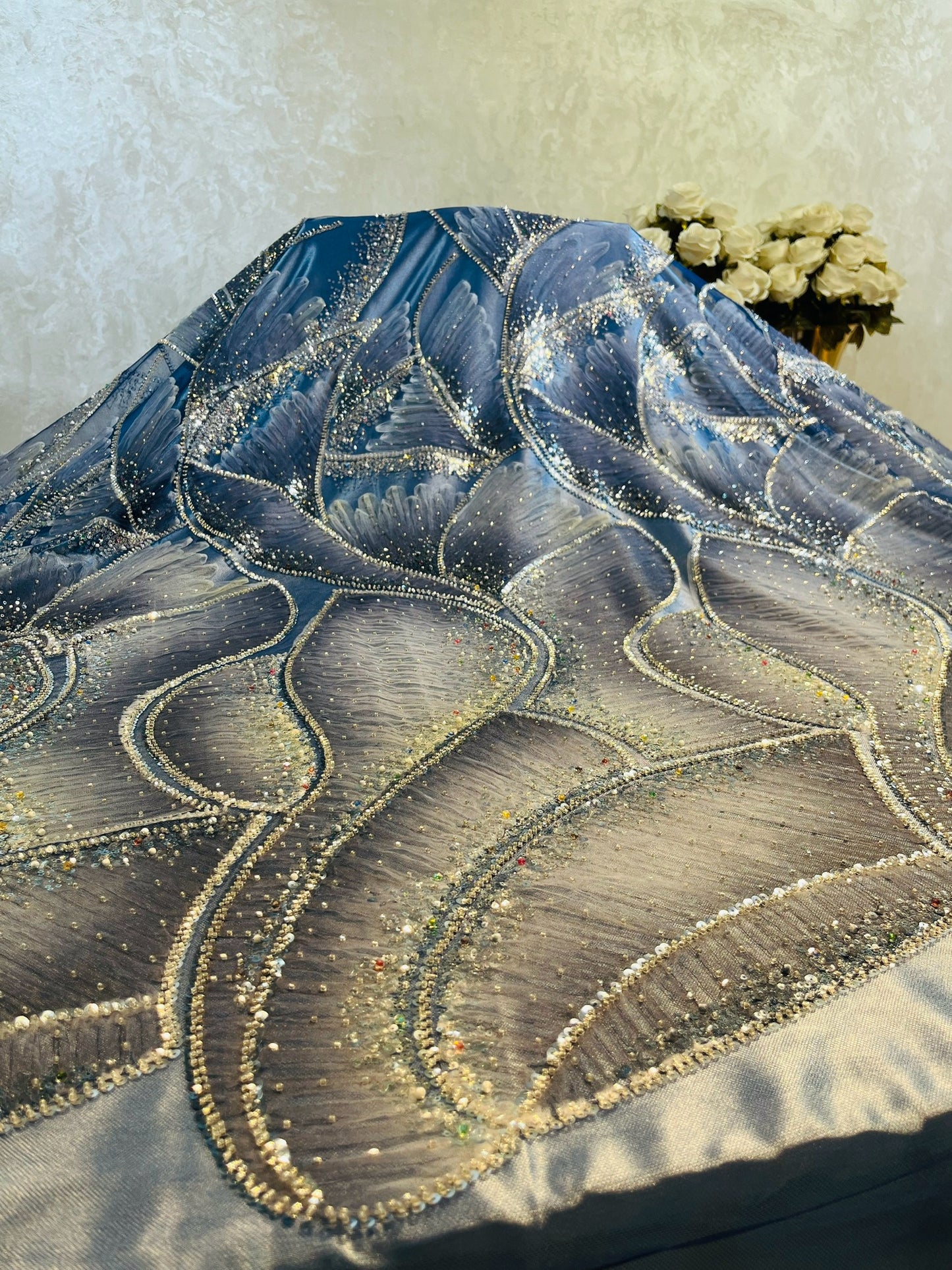 Tissu Perle cristale ( bleu)