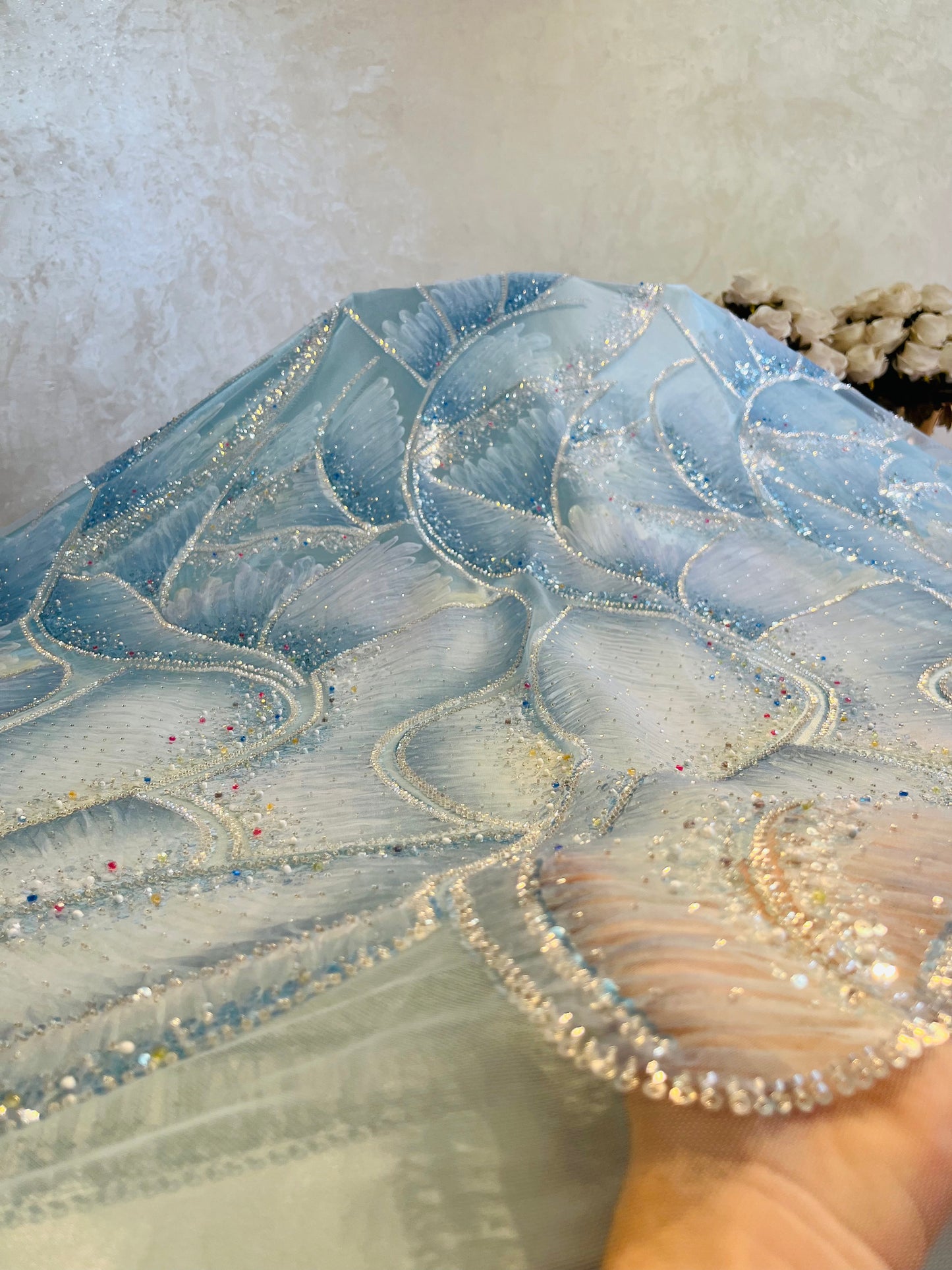 Tissu Perle cristale ( bleu)